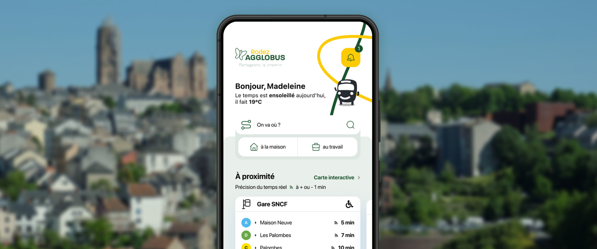 Home page Rodez Agglobus avec en arriere plan Rodez