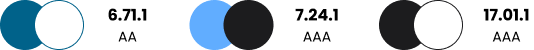 ratio sombre bleu et blanc 6.71.1 AA, ratio lumineuse bleu et noir 7.24.1 AAA, ratio noir et texte et bg 17.01.1 AAA