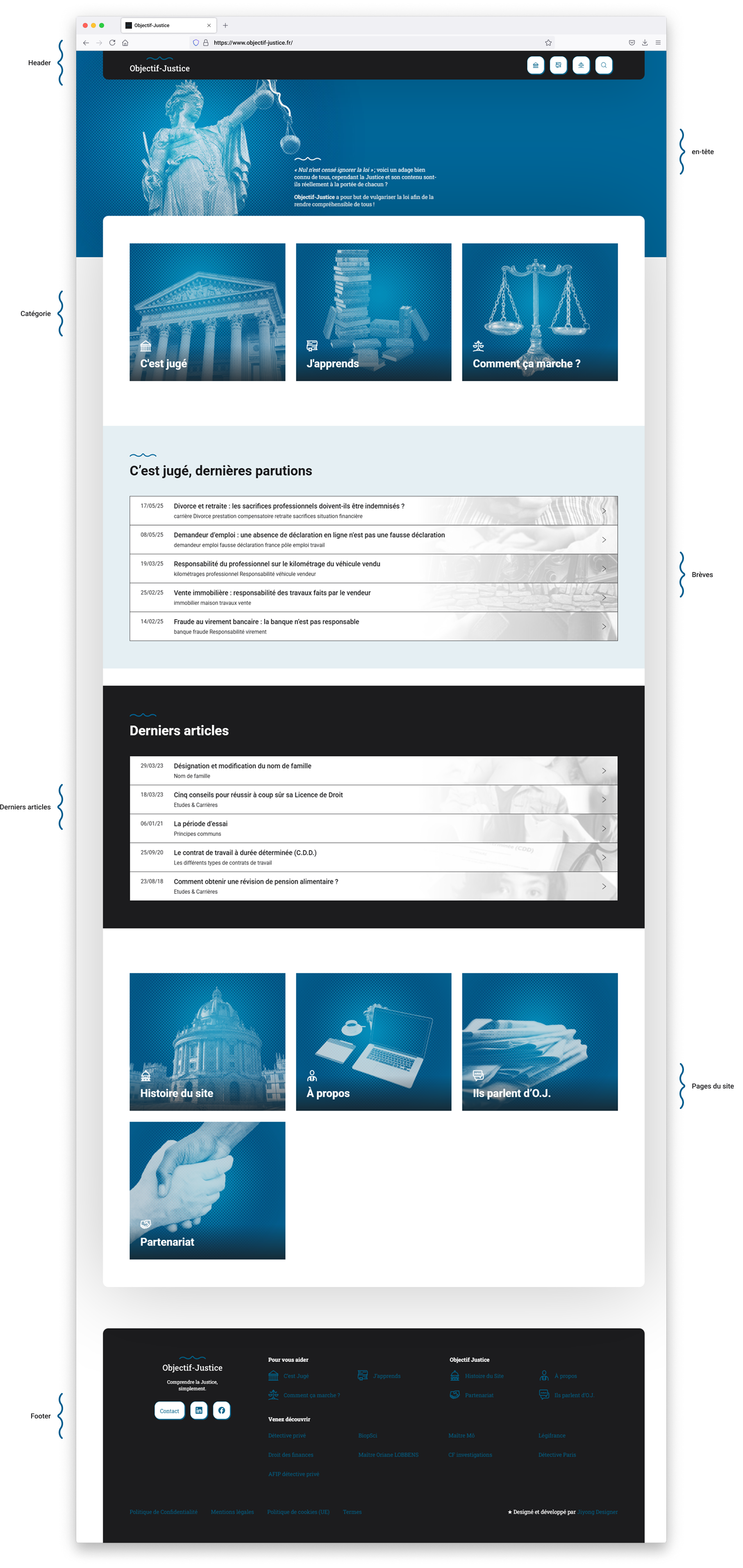 Image de la homepage avec explication des différentes section