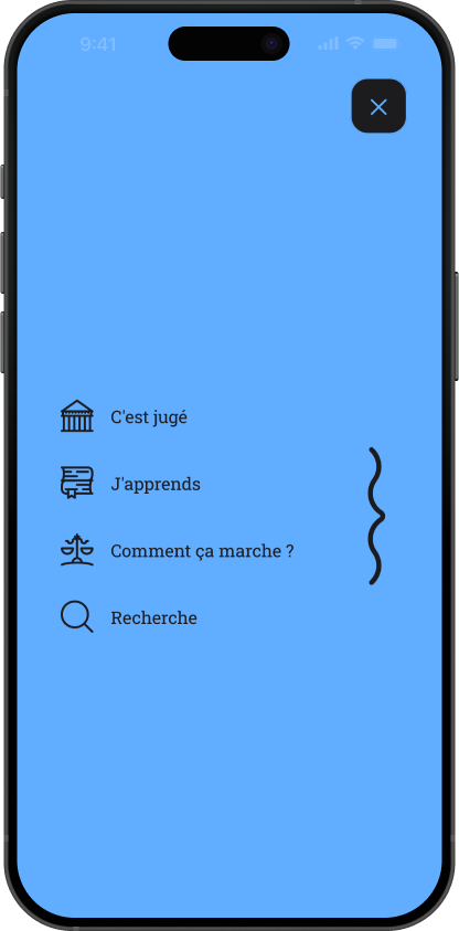 Menu des catégorie sur mobile objectif-justice