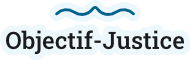 logo d'Objectif-Justice, une accolade qui représente la balance de la justice au dessus et objectif-justice écrit en dessous.