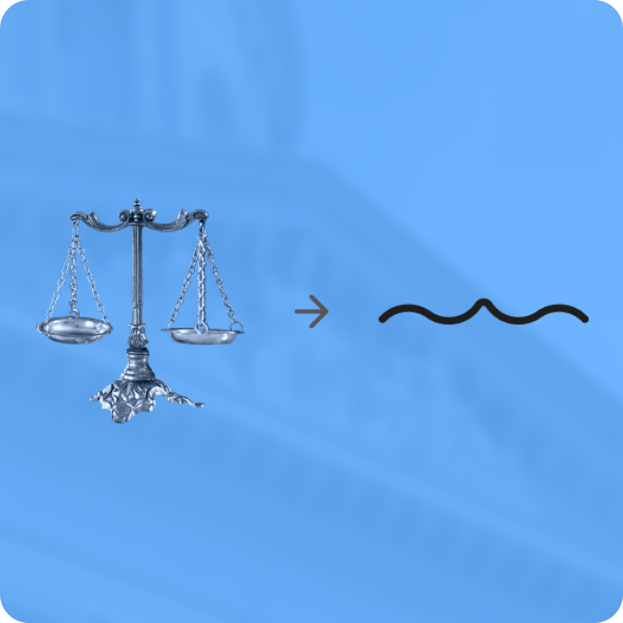 Inspiration du pictogramme d'OJ, il y a une balance à gauche et picto accolade à droite